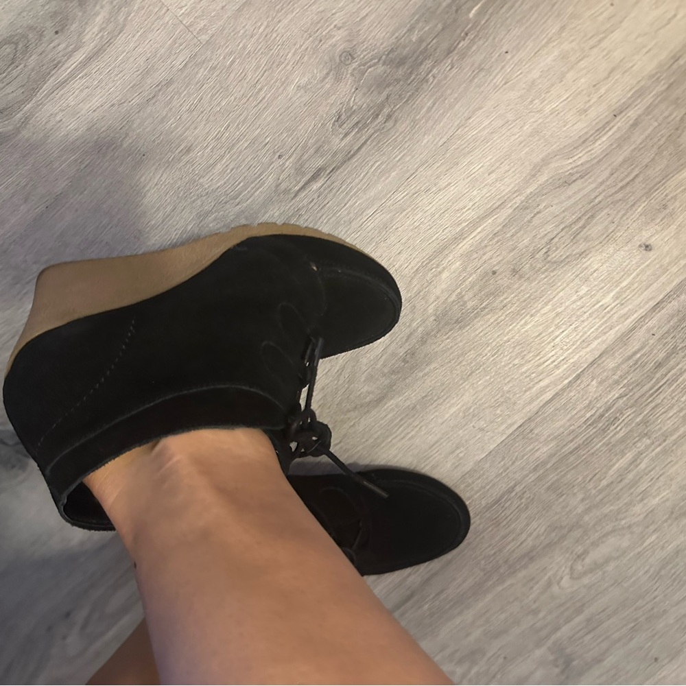 MIA Black and Tan Wedge Shoes with Sleek Design